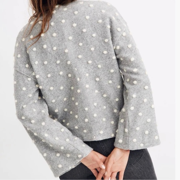 Madewell Gray Fuzzy Polka Dot Cardigan Y2K Cozy Front Pocket Sweater - Picture 4 of 8